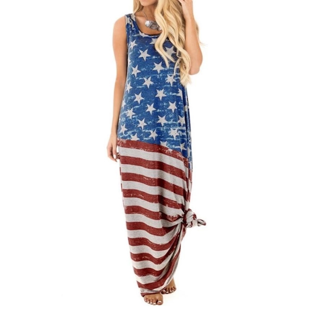 Fourth of July American Flag Maxi Dress